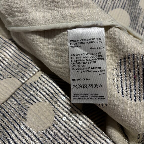 Chico’s Shine Jacquard Jacket Metallic Polka Dot Navy Cream Blazer Size 0 (4/6) - Picture 8 of 9